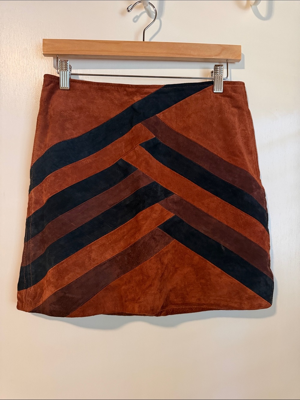 Blank NYC Suede Chevron Mini Skirt in Brown and Black
